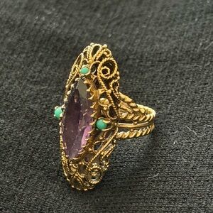 Gold and Purple  Stone Filigree  antique Ring